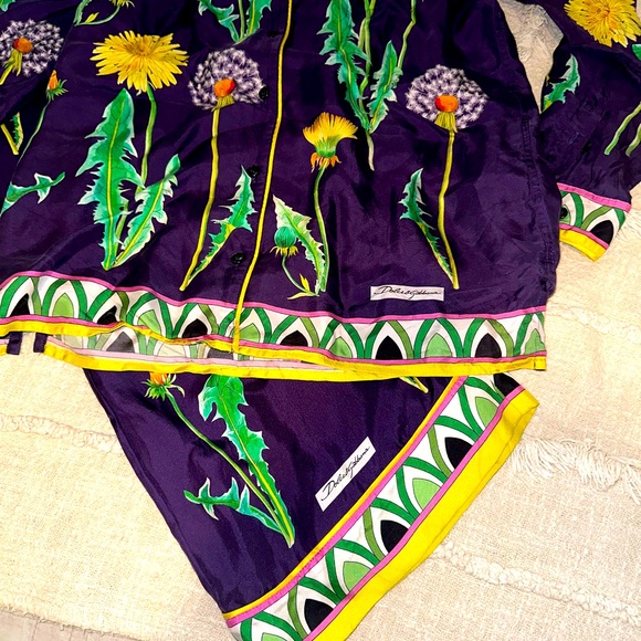 Dolce and Gabbana dandelion print silk shirt and pant set - Picture 5 of 7